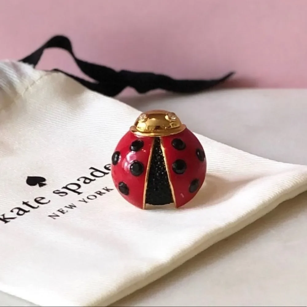 Kate Spade Black Pave Crystal Lady Bug Ring SIZE 7 - NEW